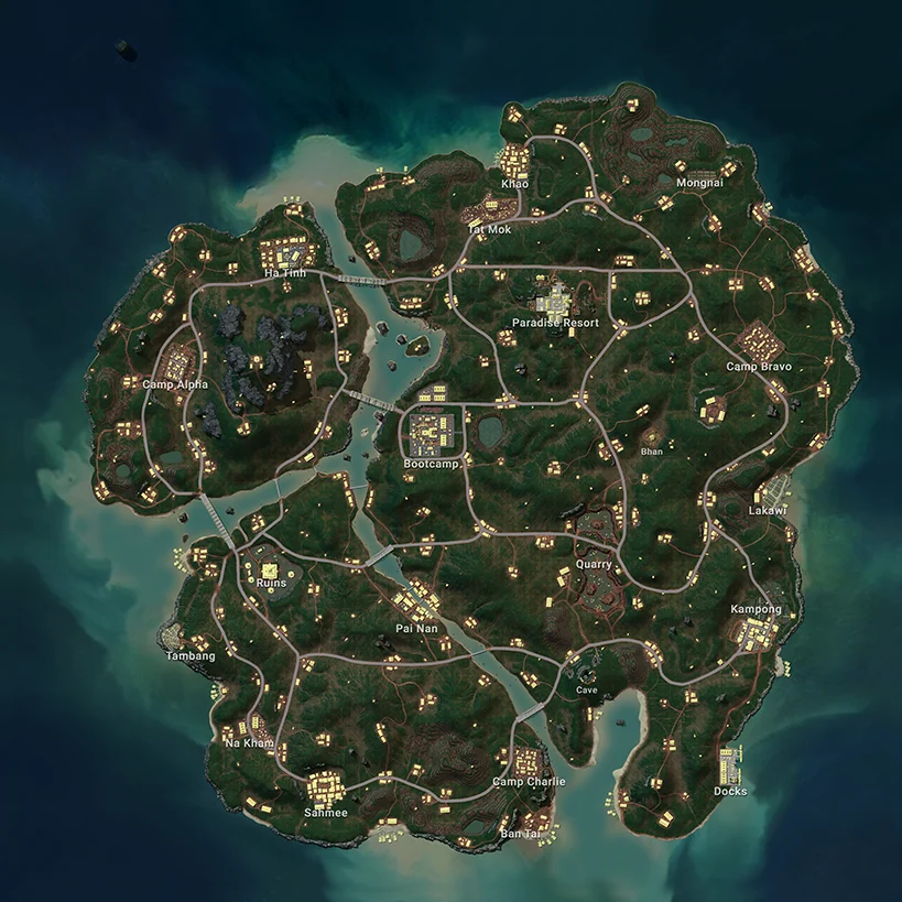 Sanhok map with location names